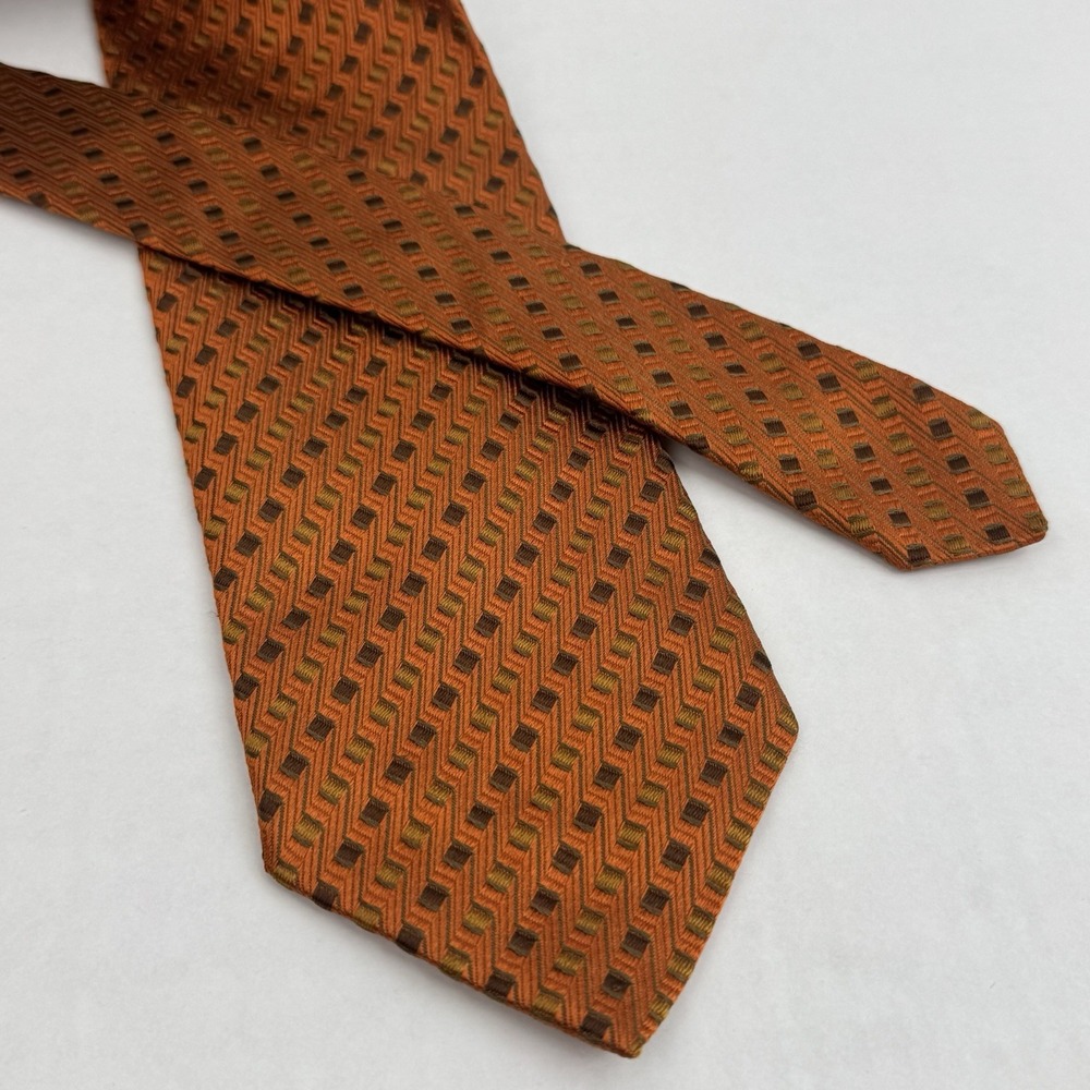 Ermenegildo Zegna Men's Silk Tie Orange Brown Geometric Woven Luxury Italy